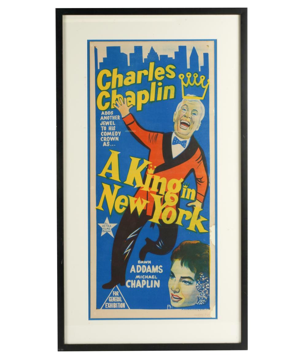 Appraisal: CHARLIE CHAPLIN POSTER KING IN NEW YORK lithograph Condition discoloration