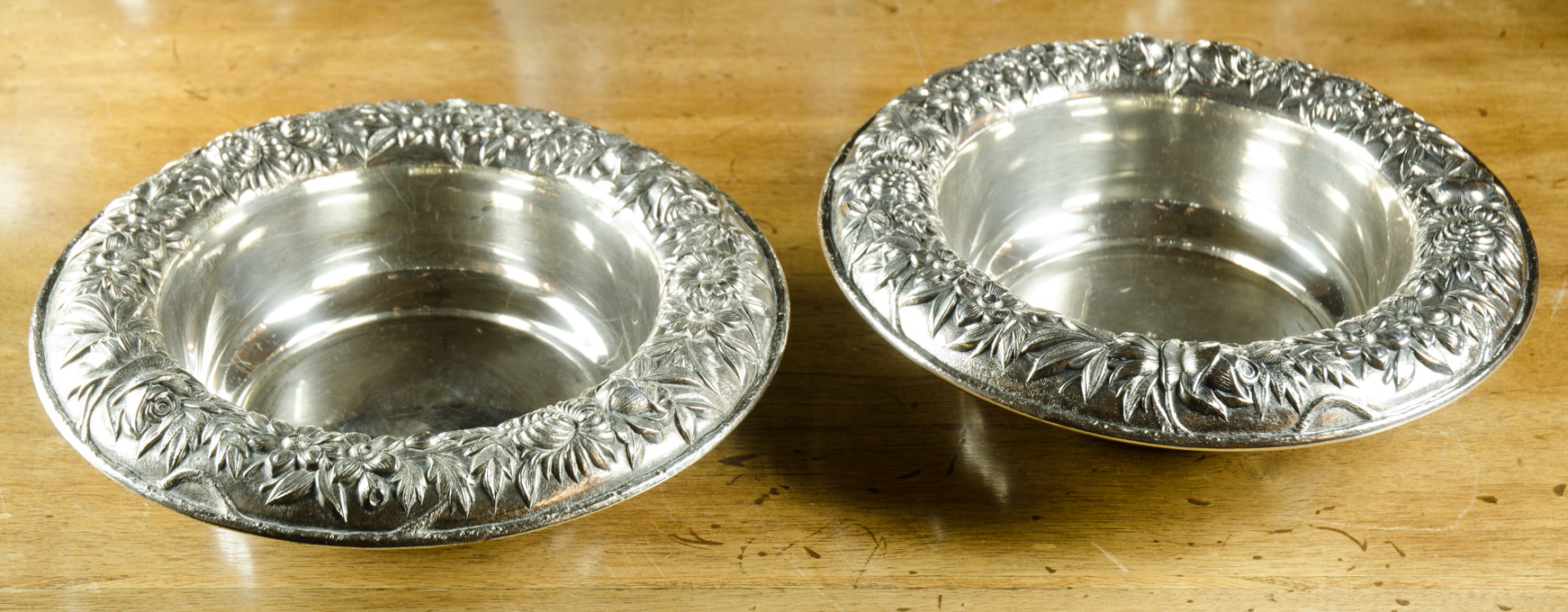 Appraisal: PAIR S KIRK SON REPOUSSE STERLING SILVER BOWLS AF partially