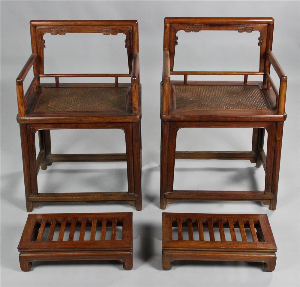 Appraisal: PAIR OF HUANGHUALI LOWBACK ARM CHAIRS MEIGUIYI QING DYNASTY both