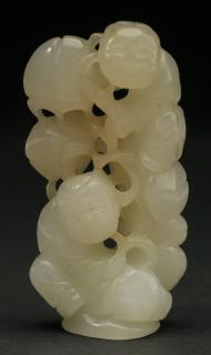 Appraisal: Chinese white jade carving w boys lingzhi h Chinese white