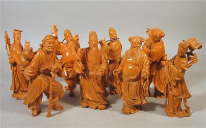 Appraisal: Chinese carved sandalwood set of eight Taoist immortals th century