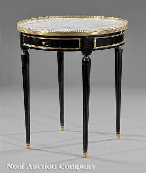 Appraisal: A Louis XVI-Style Ebonized Brass-Mounted and Prussian Marble Bouillotte Table