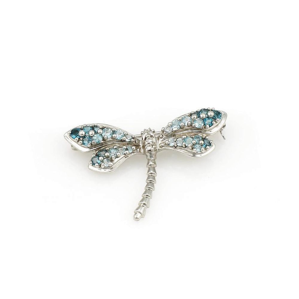 Appraisal: K White Gold Blue Topaz Dragonfly Pin Brooch - No