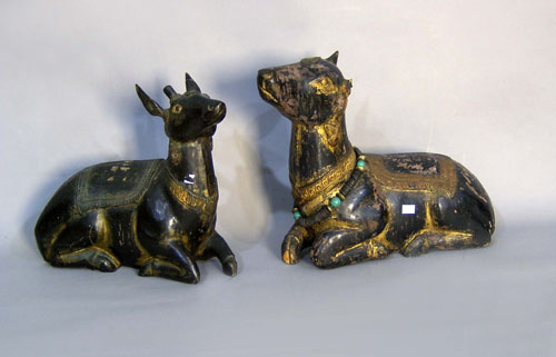 Appraisal: Two Asian carved deer h h