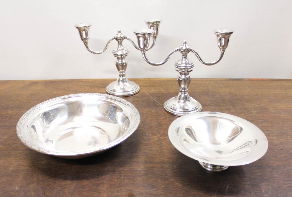 Appraisal: FOUR STERLING SILVER TABLEWARE ARTICLES including footed bowl with reticulated