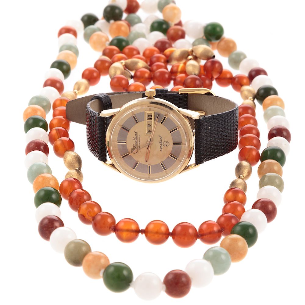 Appraisal: A K Lucien Piccard Watch Two Strands of Beads K