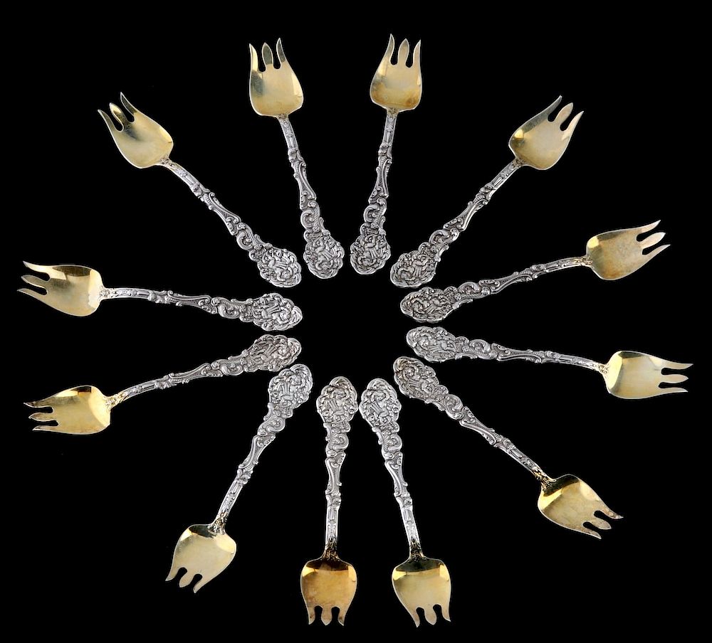 Appraisal: GORHAM VERSAILLES STERLING SILVER ICE CREAM FORKS Twelve Gorham Versailles