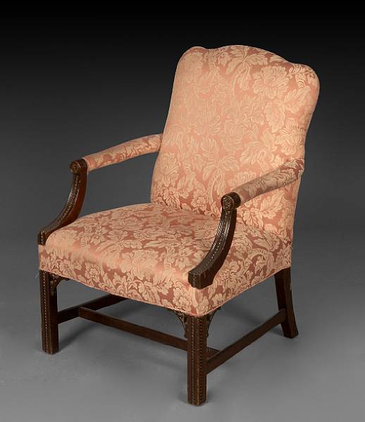 Appraisal: A group of three George III style mahogany open armchairs