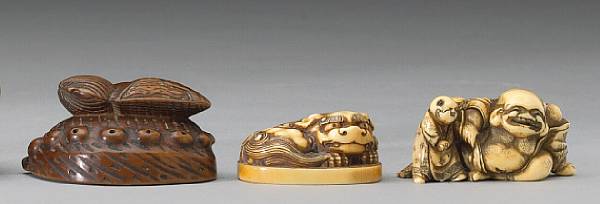 Appraisal: A group of three netsuke th Century Including a humorous