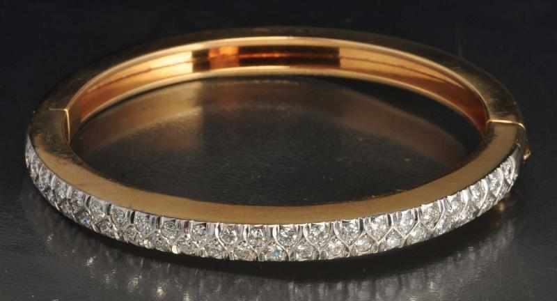 Appraisal: K Two-Tone Y Gold Diamond Hinged Bracelet Description Diamonds ctw