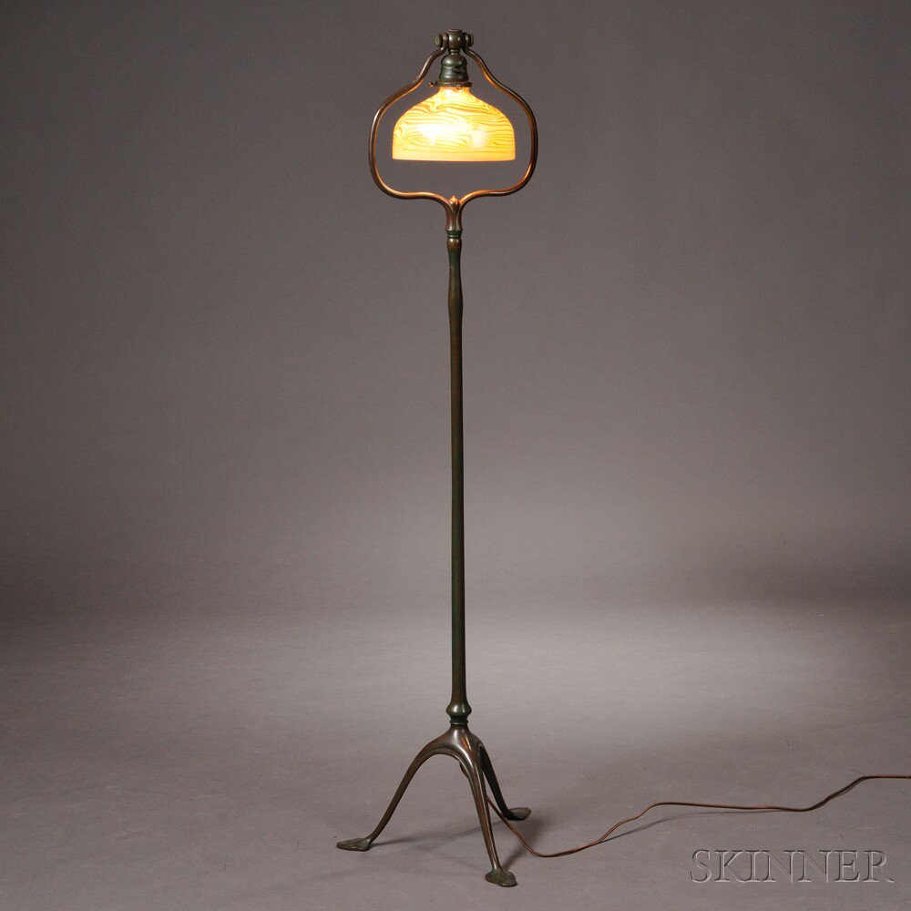 Appraisal: Tiffany Studios Floor Lamp with Later Shade Patinated bronze art