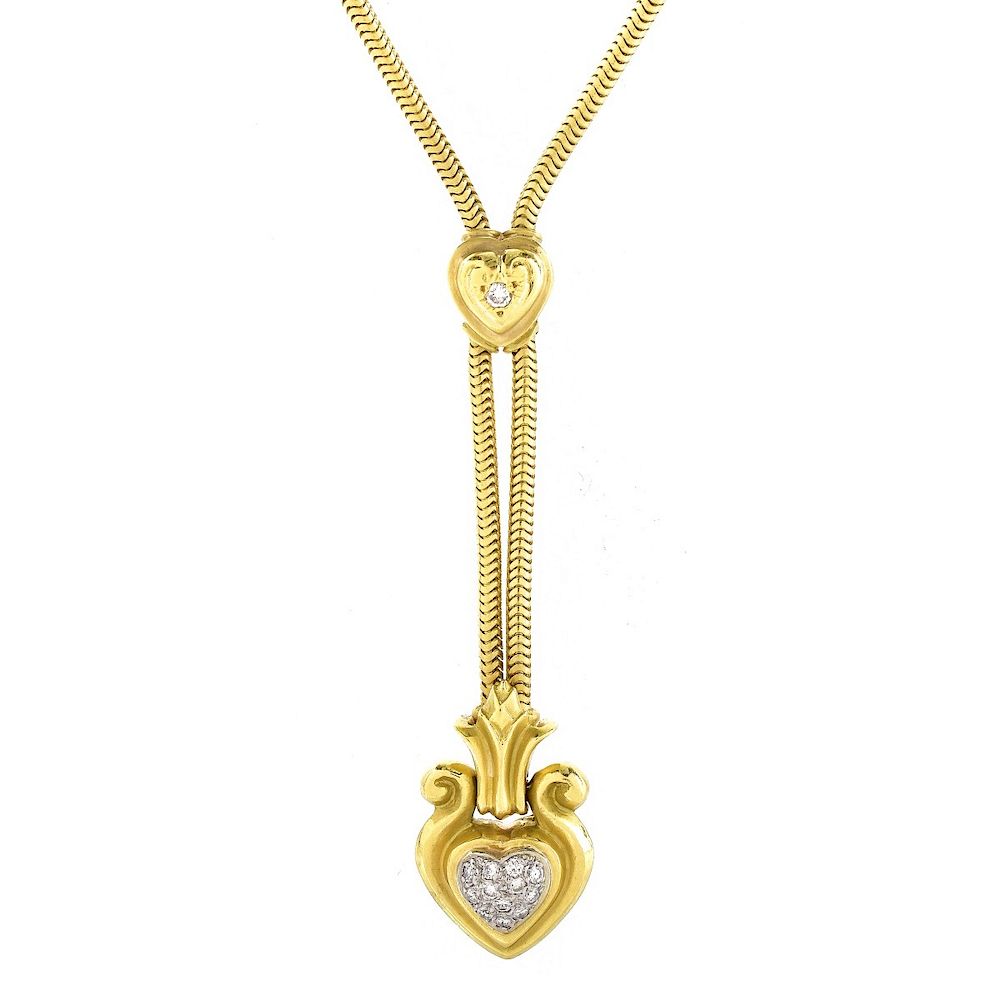 Appraisal: Diamond and K Gold Lariat Necklace Pave Set Diamond and