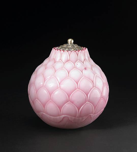 Appraisal: A fine carved Peking glass lotus bud container Qianlong Period