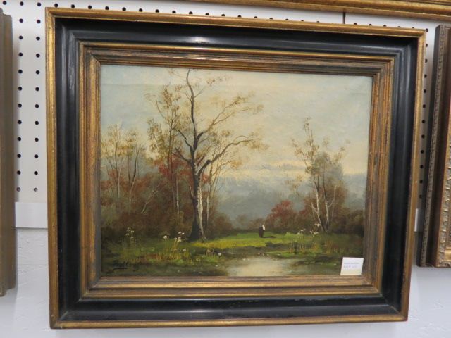 Appraisal: Bellany Oil French landscape with figure image area x