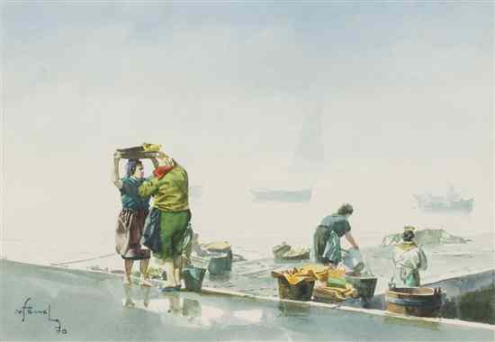 Appraisal: Manuel Ferreira Spanish b Group of Fisherwomen watercolor signed M