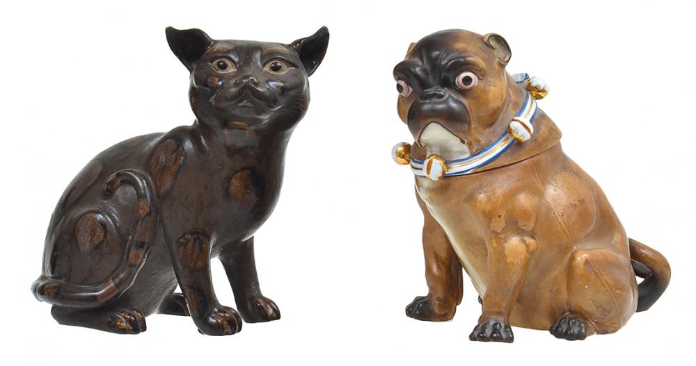 Appraisal: A PORCELAIN PUG DOG BARREL TOGETHER WITH A JAPANESE POTTERY