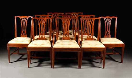 Appraisal: Set of ten Potthast Bros Federal style inlaid mahogany upholstered