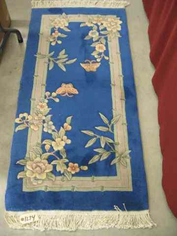 Appraisal: Chinese Handmade Sculptured Rug bamboo floral and butterfly on blue