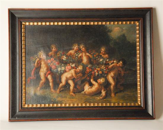 Appraisal: Mid- th C Oil on Canvas Continental Painting of Putti