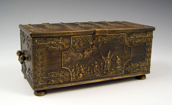 Appraisal: IRON ART COPENHAGEN BRONZE CASKET BOX Bronze casket box depicting