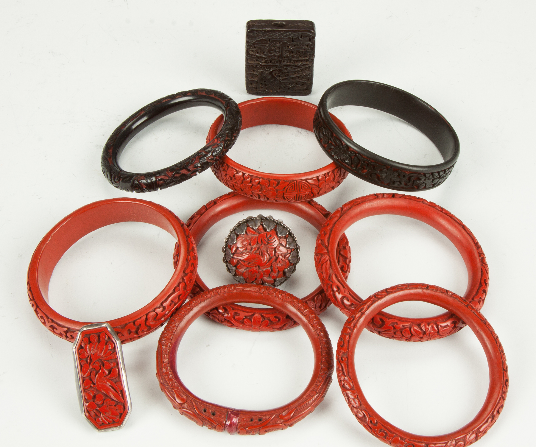 Appraisal: Chinese Cinnabar Bracelets Rings Horn Pendant