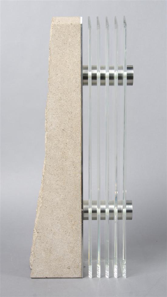 Appraisal: A Glass Concrete Slate and Chrome Sculpture Jack Schmidt Height