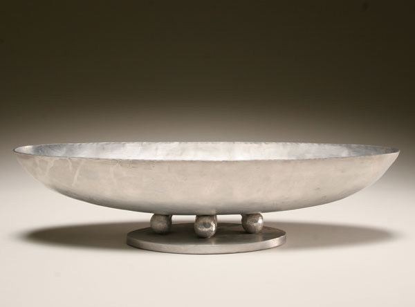 Appraisal: Palmer Smith Art Deco hammered aluminum console bowl ball feet