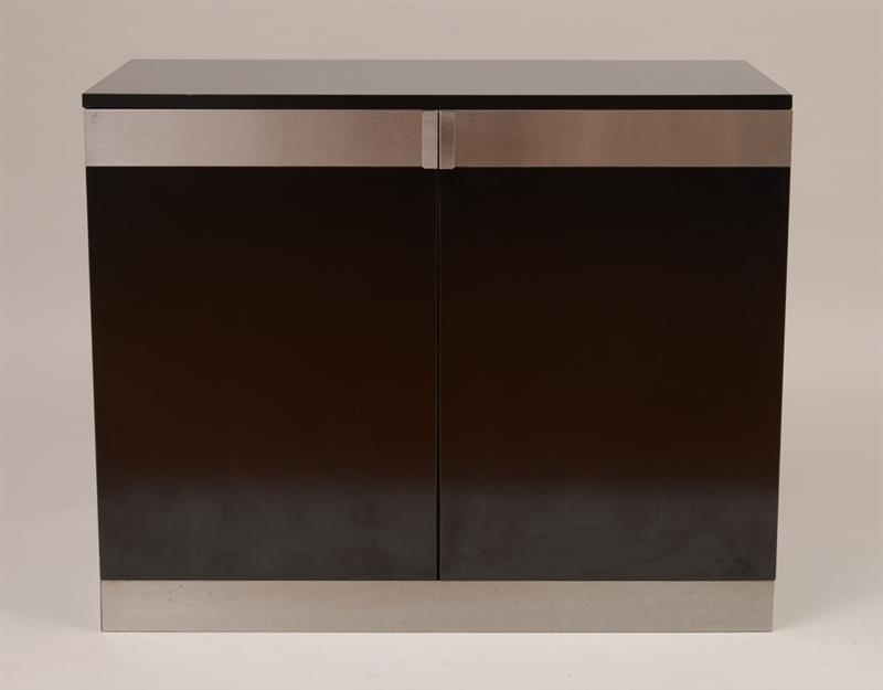 Appraisal: TWO-DOOR CABINET ATTRIBUTED TO WILLY RIZZO Brushed stainless steel black