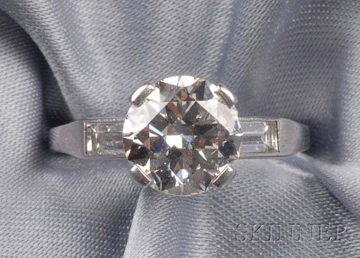 Appraisal: Platinum and Diamond Solitaire set with an old European-cut diamond