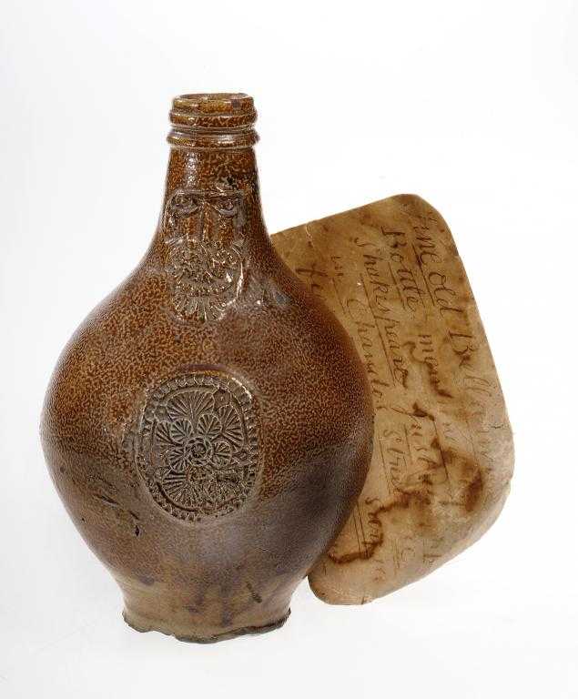 Appraisal: A GERMAN SALTGLAZED BROWN STONEWARE BELLARMINE BOTTLE of typical onion