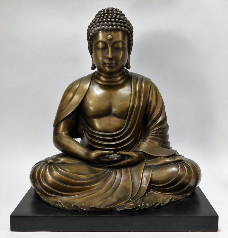 Appraisal: LARGE CHINESE BRONZE BUDDHA OF WISDOM STATUE China th CenturySeated