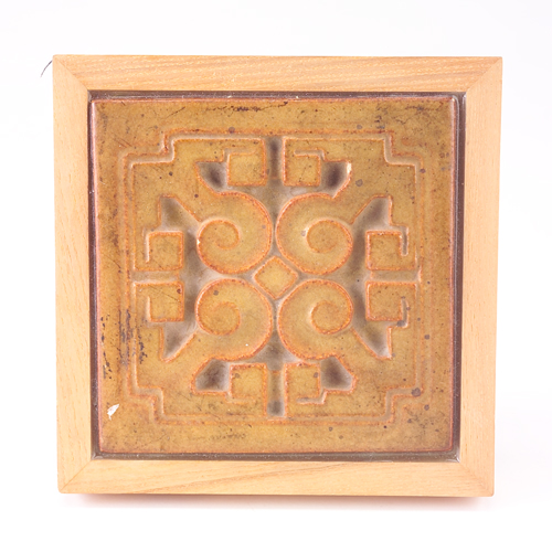 Appraisal: ROOKWOOD FAIENCE Tile deeply modeled with an abstract pattern and