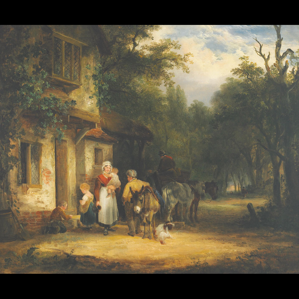 Appraisal: William Shayer - British THE TRAVELLERS REST Oil on canvas