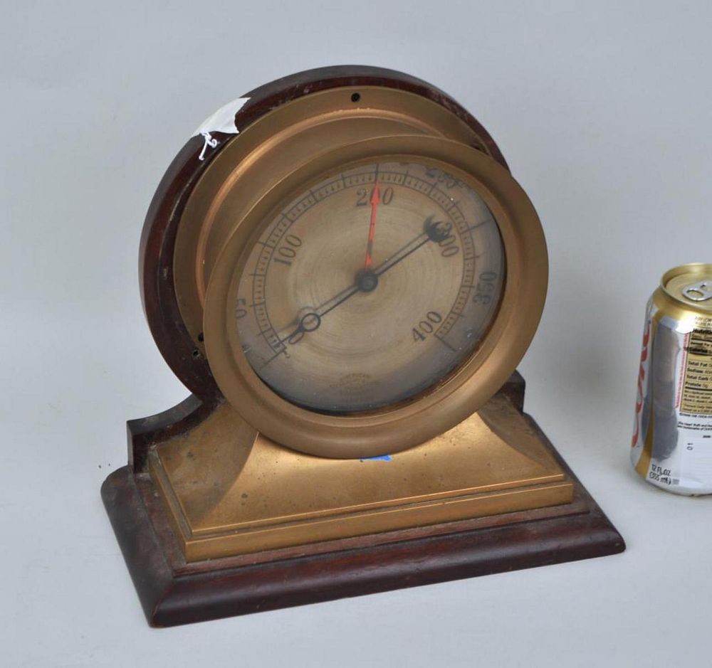 Appraisal: Brass Ship's Gauge Wooden Mount metal dial marked American Steam