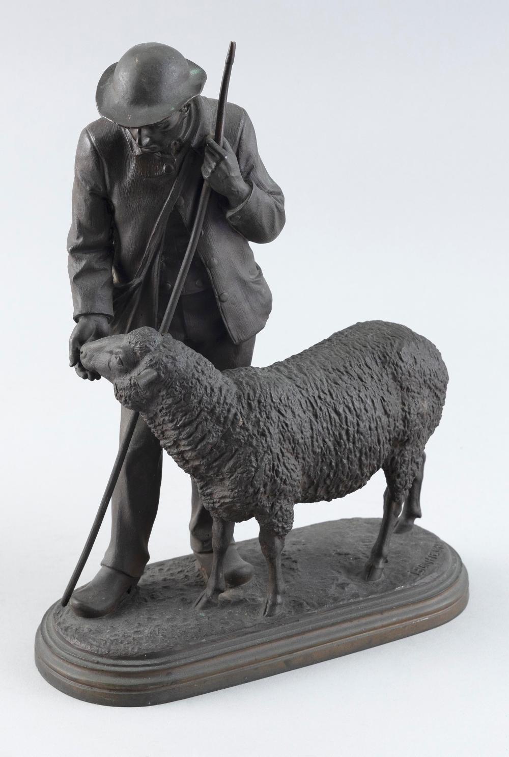 Appraisal: ISADORE BONHEUR FRANCE - LE BERGERE ET SON MOUTON BRONZE