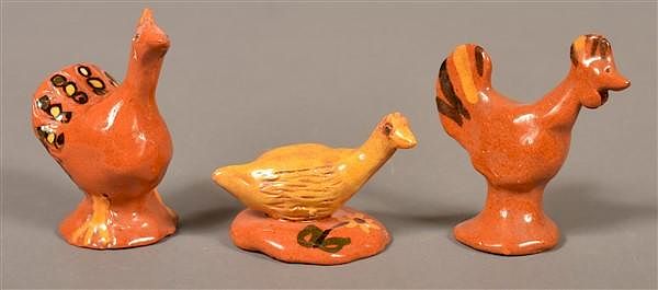 Appraisal: Breininger Hand Molded Bird Figures Three Breininger Pottery Hand Molded