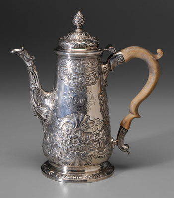 Appraisal: George II Silver Coffeepot London tapered cylindrical form with tuck-in