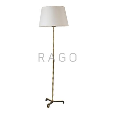 Appraisal: JACQUES ADNET Attr - Floor lamp France s Brass leather