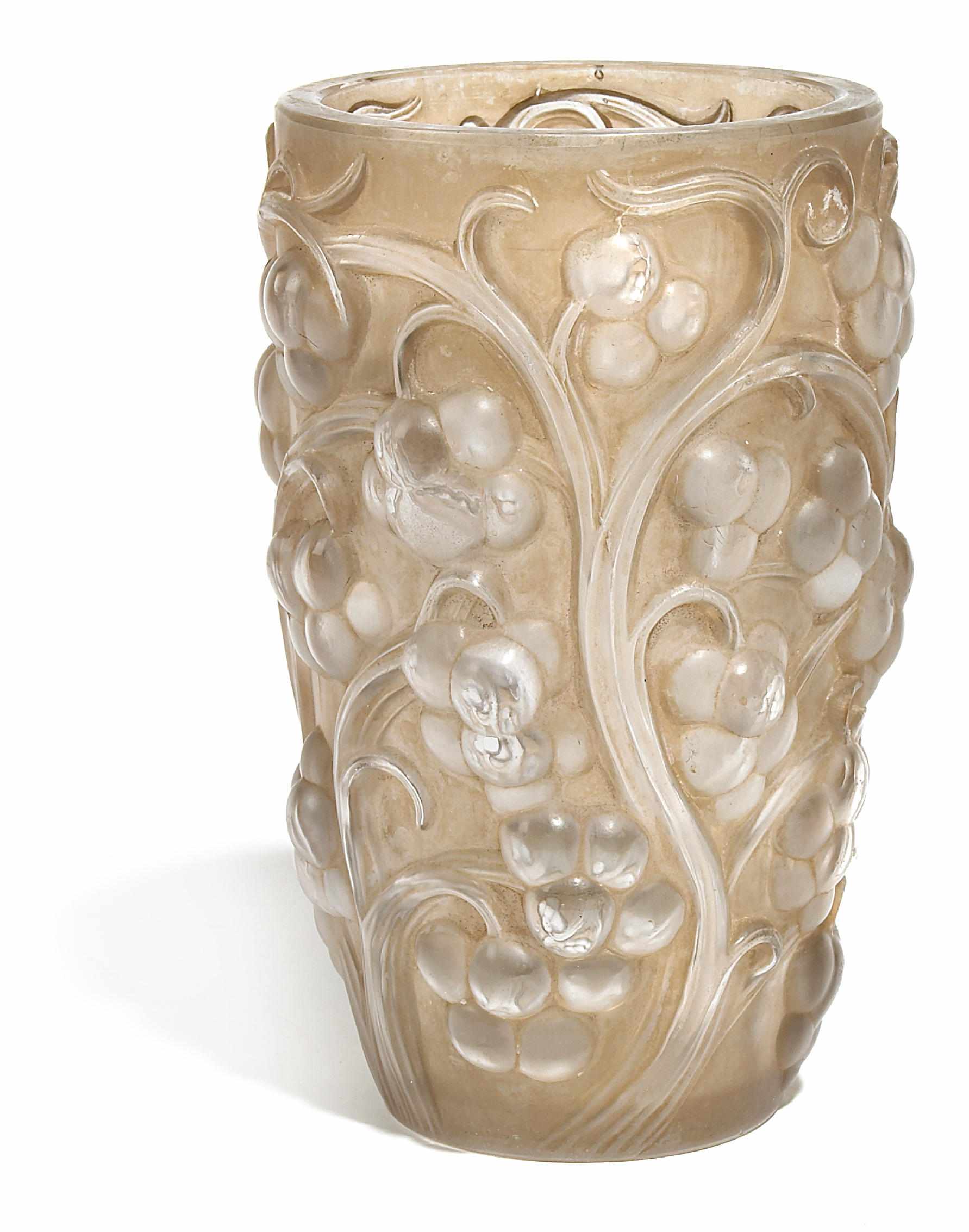 Appraisal: A Ren Lalique molded frosted glass Raisins vase Marchilhac model