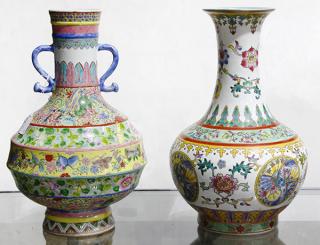 Appraisal: Two Chinese Porcelain Vases lot of Chinese enameled porcelain vases