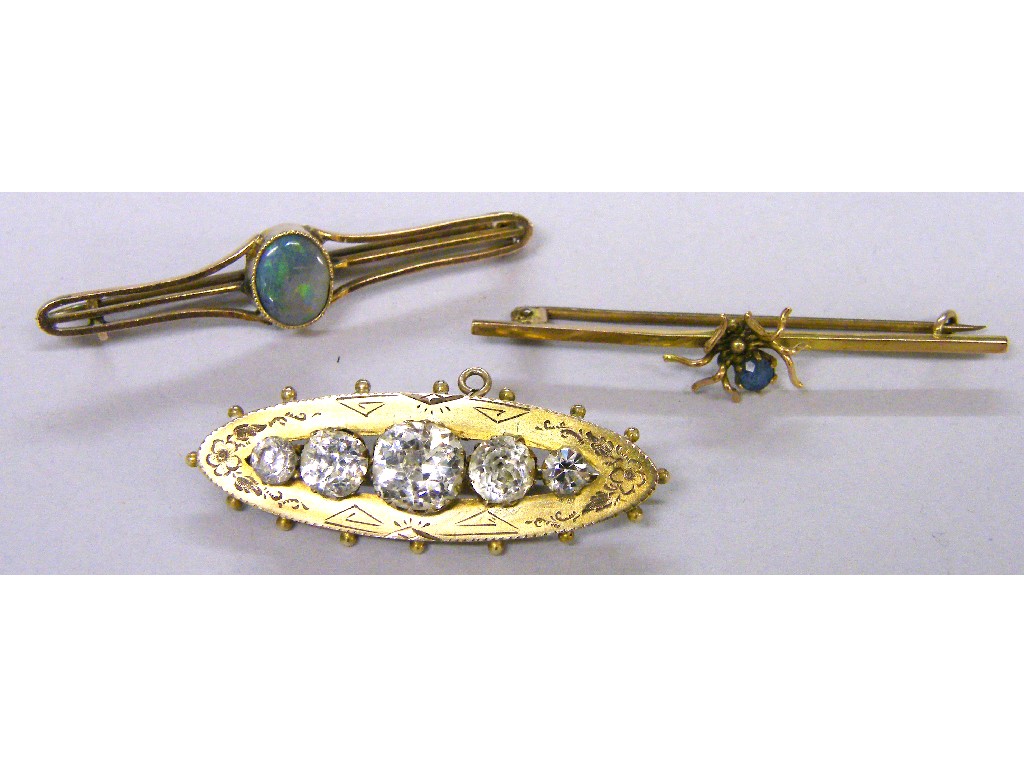 Appraisal: ct opal set bar brooch elliptical five stone paste brooch