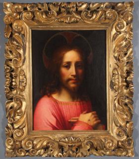 Appraisal: CHRIST OIL PAINTING IN CARVED GILT FRAME After ANDREA DEL