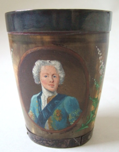 Appraisal: A th century metal mounted horn beaker painted with portrait