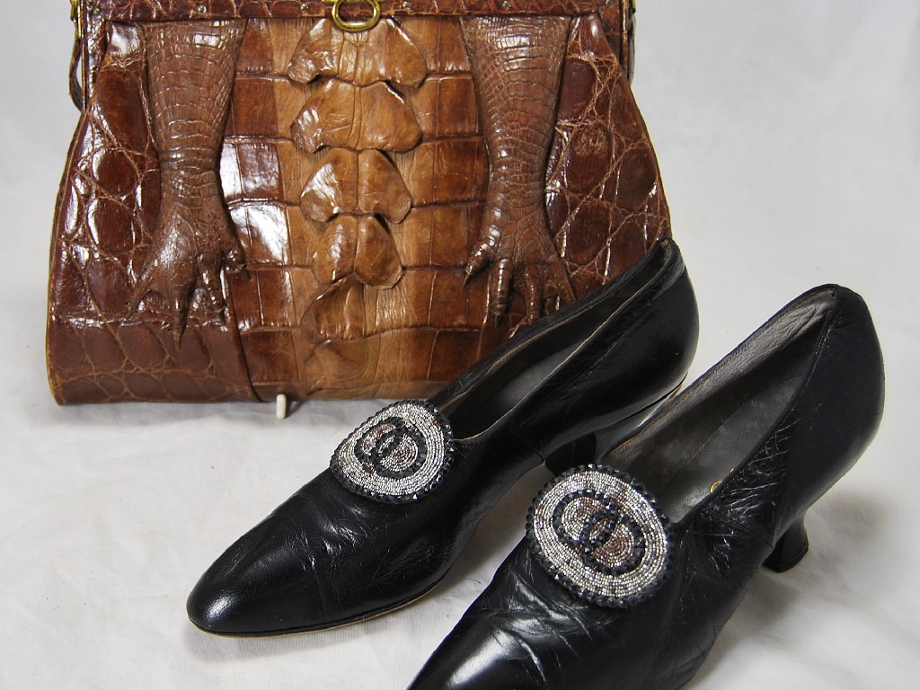 Appraisal: A vintage crocodile handbag to w a pair of black