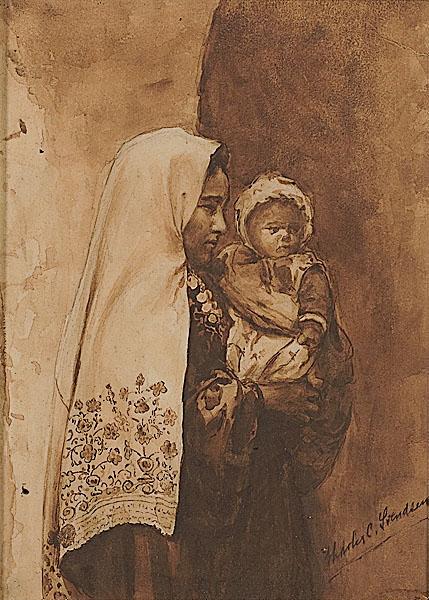 Appraisal: CHARLES SVENDSEN AMERICAN - Mother and Childmonochromatic watercolor on paper