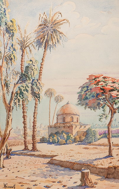 Appraisal: A PAIR OF WATERCOLOUR STUDIES of Northern African town scenes