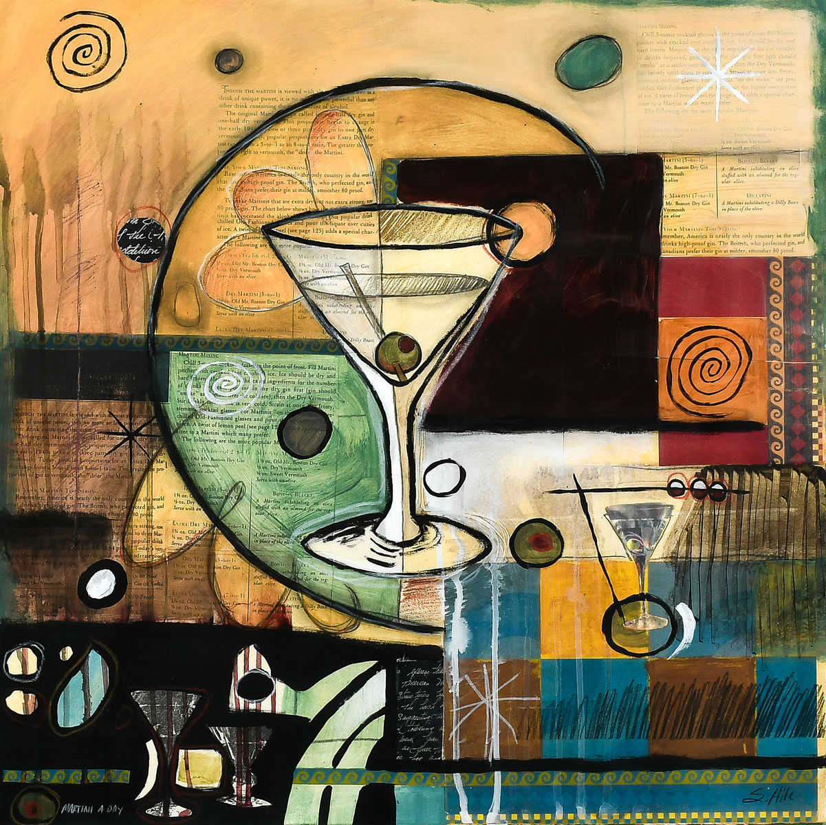 Appraisal: HILE Scott American st Century ''Martini A Day'' Mixed Media