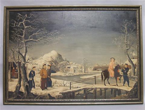 Appraisal: COPY AFTER LANG SHIH-NING CHINESE WINTER SCENE Oil on canvas