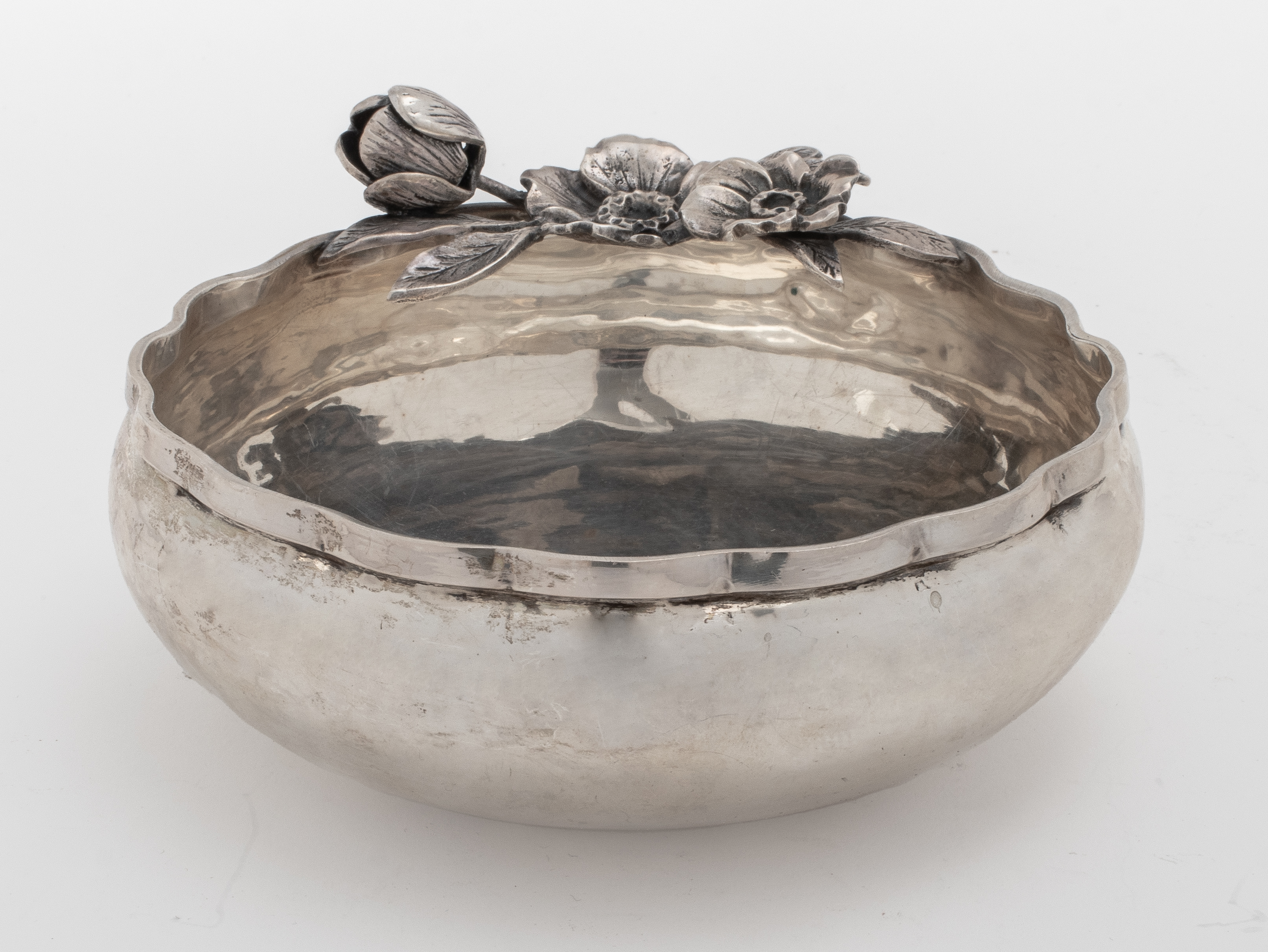 Appraisal: TURKISH SILVER BOWL WITH FLOWERS Turkish Silver Bowl marked Melda