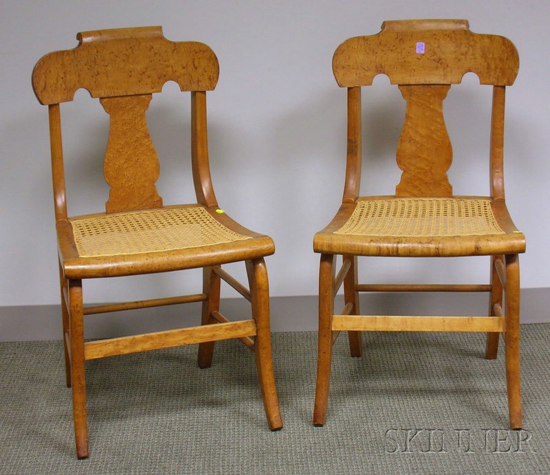 Appraisal: Pair of Classical Caned Bird's-eye and Tiger Maple Side Chairs